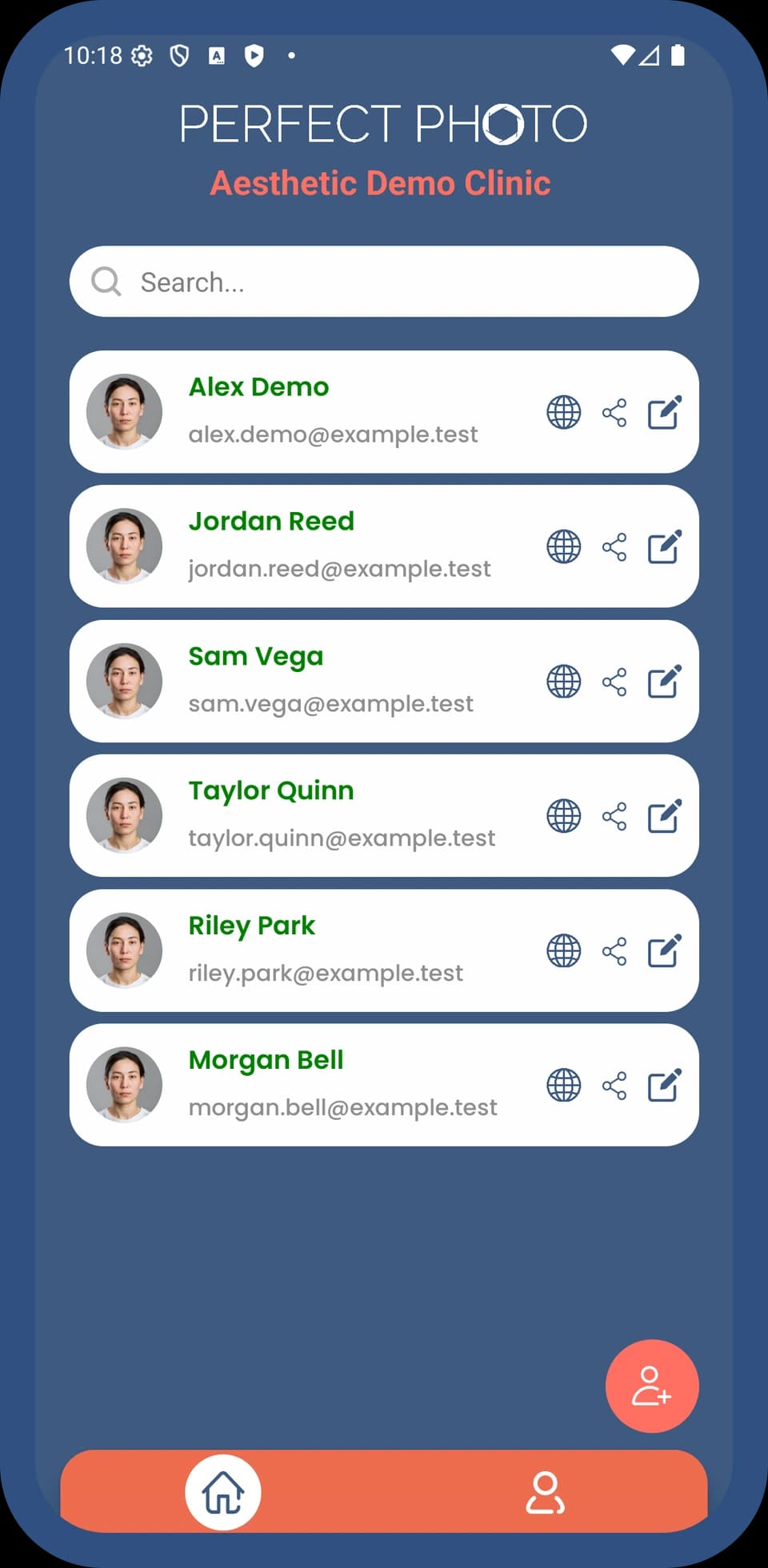 Patient list on a phone in the Perfect Photo app